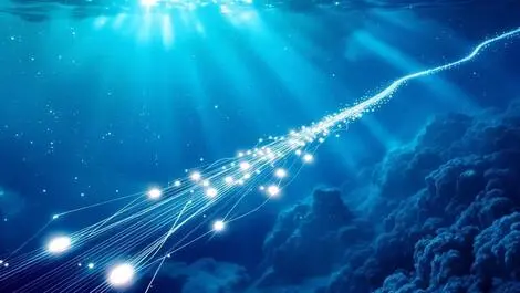 Undersea fiber optic cable pacific ocean connecting nz au sg us glowing