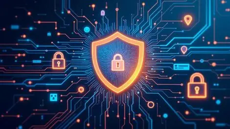 Abstract information security management locks shields digital circuits nz