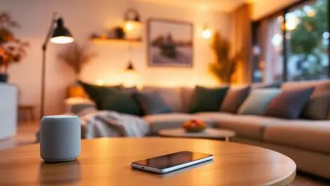Modern australian living room smart home devices voice assistant speaker smart lights