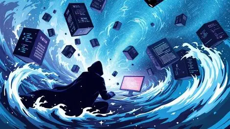 Shadowy figure computer digital waves attacking servers cyber attacks north africa