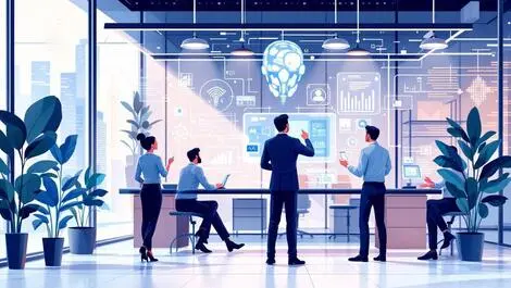 Business professionals collaborating with ai in modern melbourne office