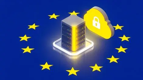 Secure data center servers european union flag stars data protection