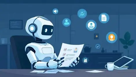 Modern robot processing insurance documents icons claims risk support