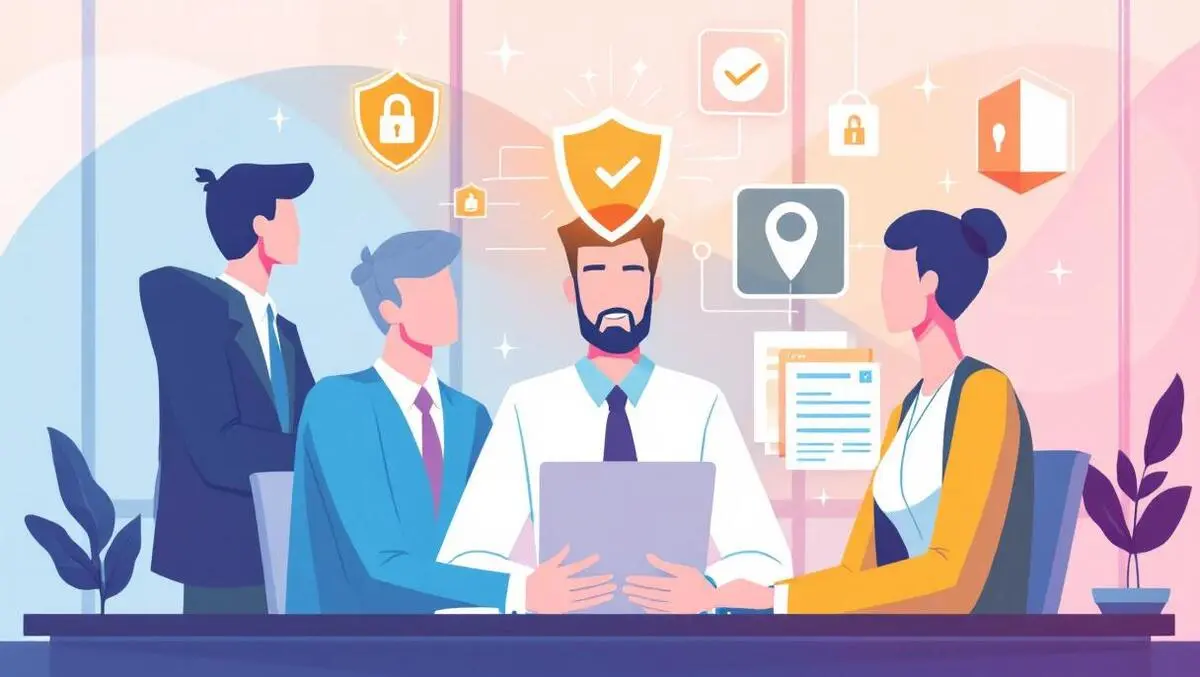 Business team cybersecurity expert collaborating digital security icons