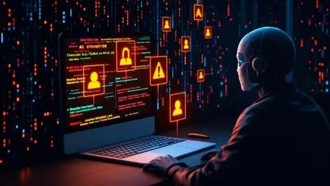 Ai detecting cyber threats hidden in data streams on computer screen