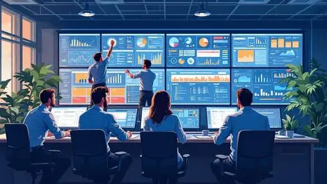 Modern uk campus control room professionals collaborating digital screens