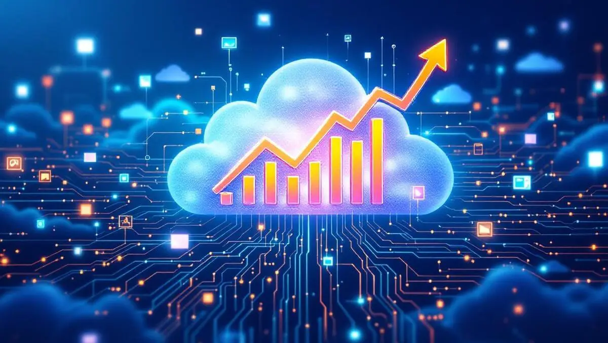 Data cloud digital connections servers upward trending graphs tech growth