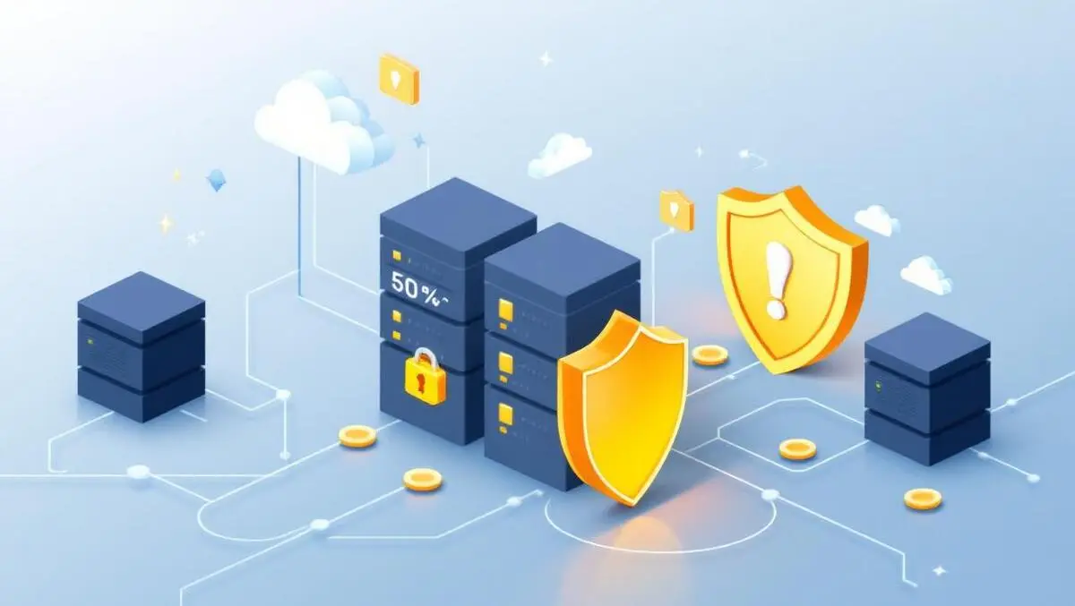 Illustration secure data center guarded servers shield icons network connections