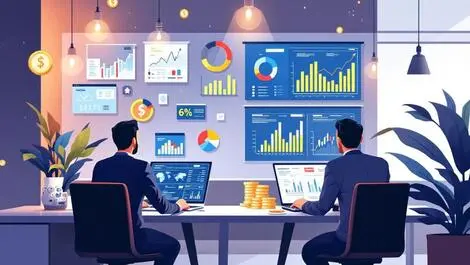 Business office professionals analyzing charts data finance ai integration