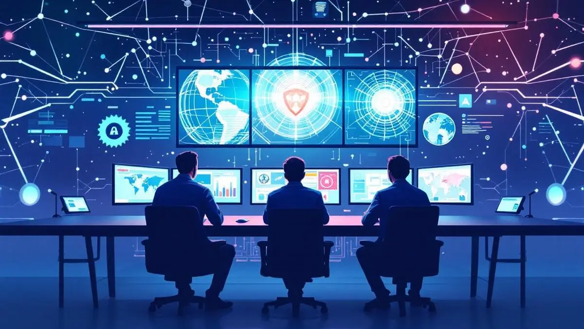 Modern security operations centre analysts monitoring threat detection ai