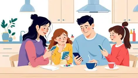 Uk family kitchen table smartphone use discussion parents children