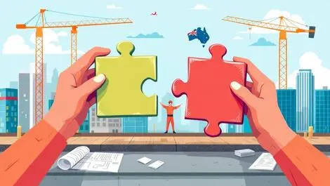 Business growth puzzle pieces acquisition construction site australia nz