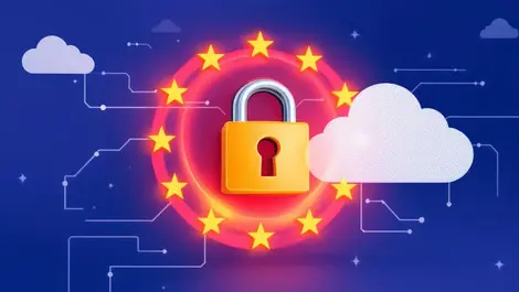 Digital network security lock european union flag cloud data protection