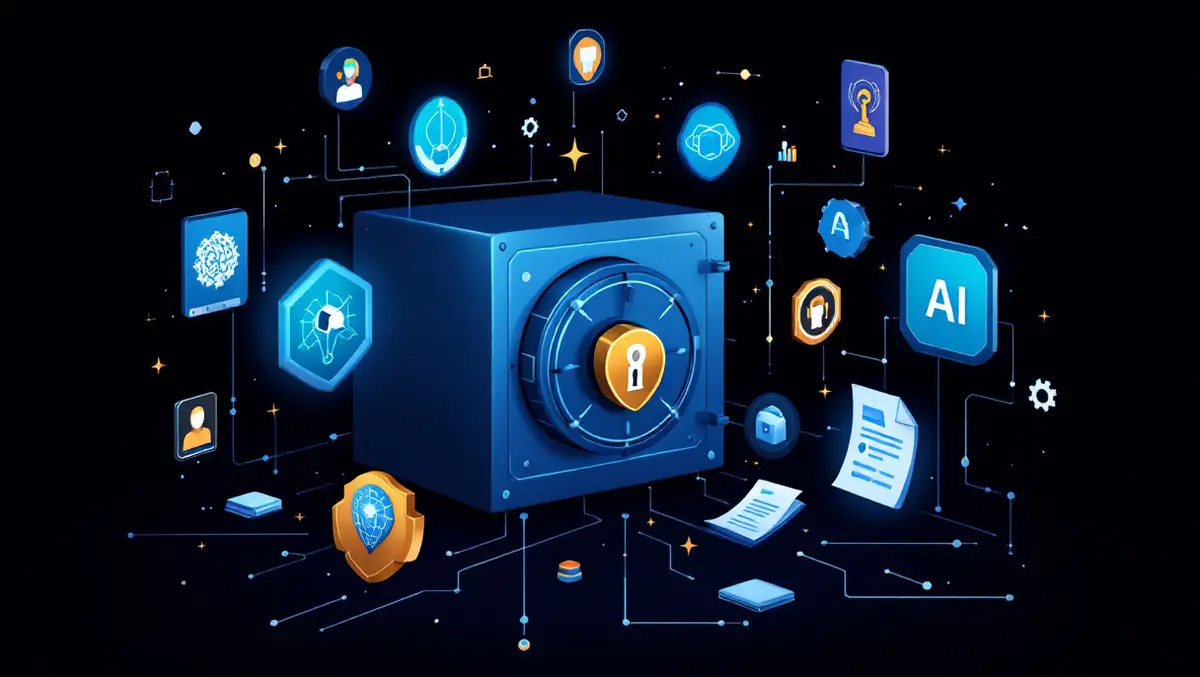 Secure digital vault ai model icons floating documents access resources