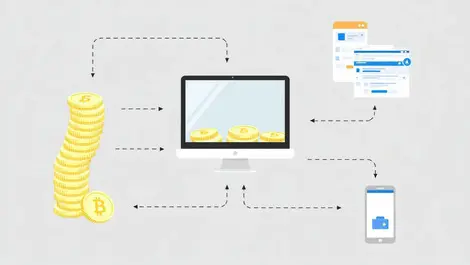 Coins transforming into digital tokens blockchain chains digital wallets