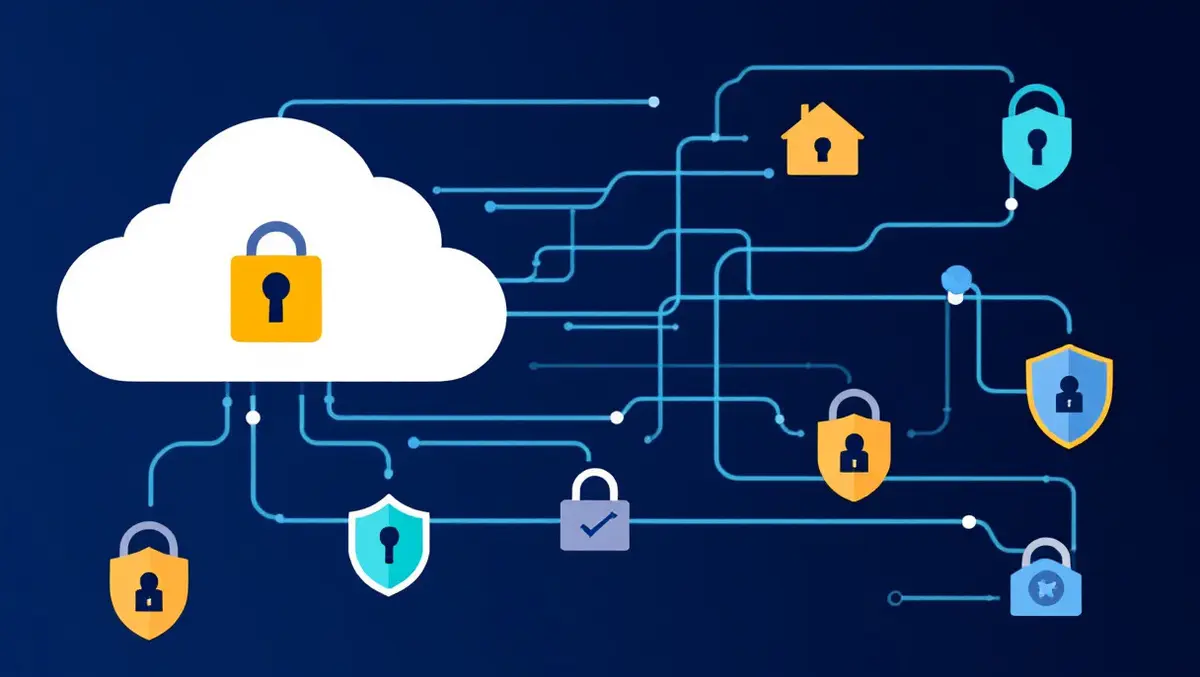 Secure cloud symbol with interconnected digital locks shields for saas security
