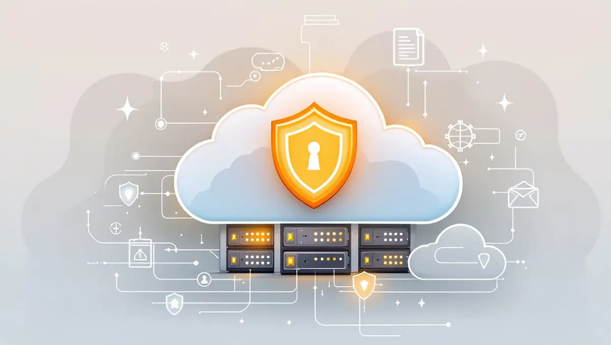 Modern cloud data center secure digital vaults shield icons cloud storage