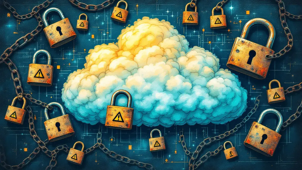 Detailed illustration cloud digital locks warning symbols rusty padlocks chains outdated security