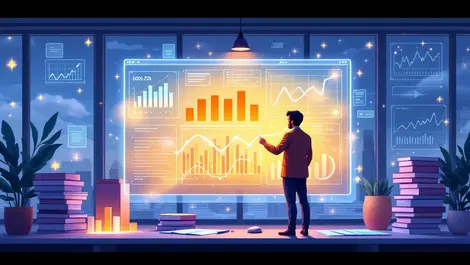 Australian finance leader analyzing graphs data digital dashboard office