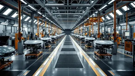 Empty jaguar land rover factory floor uk halted assembly lines production stop