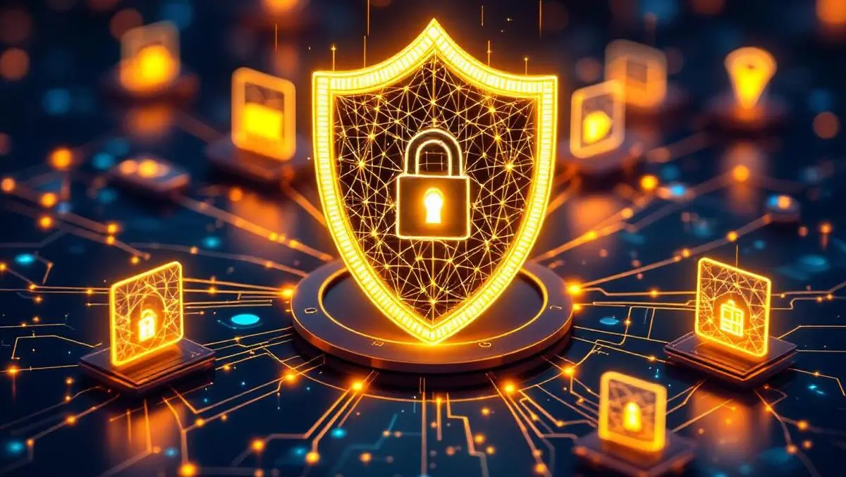 Digital shield glowing network patterns ai endpoint security protection