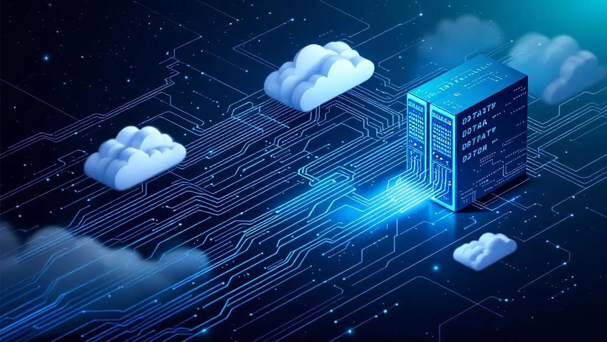 Sleek illustration digital data streams between modern data centers speed security