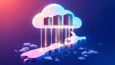 Modern cloud servers over new zealand map with government connections