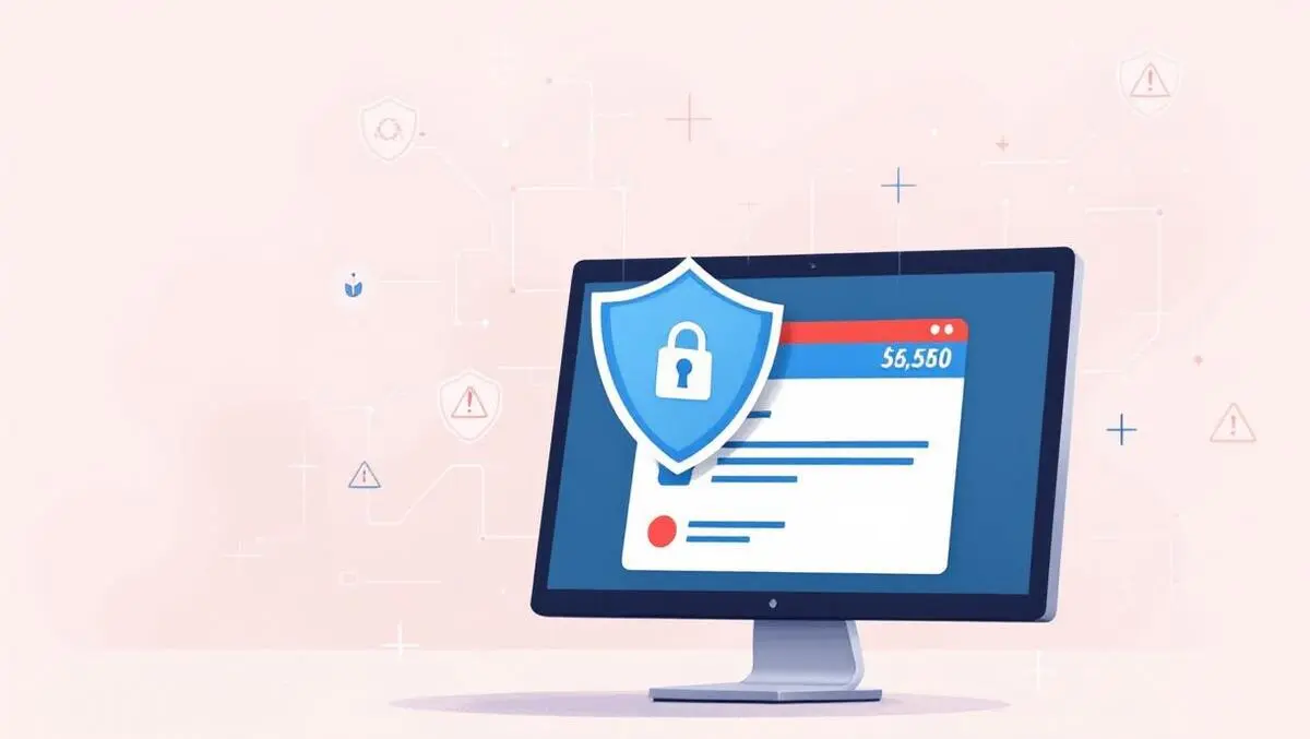 Secure bank transaction computer screen digital shields warning symbols australian fraud protection