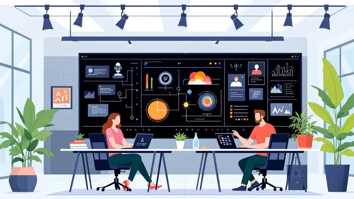 Australian office workers collaborating ai tools modern open plan workspace