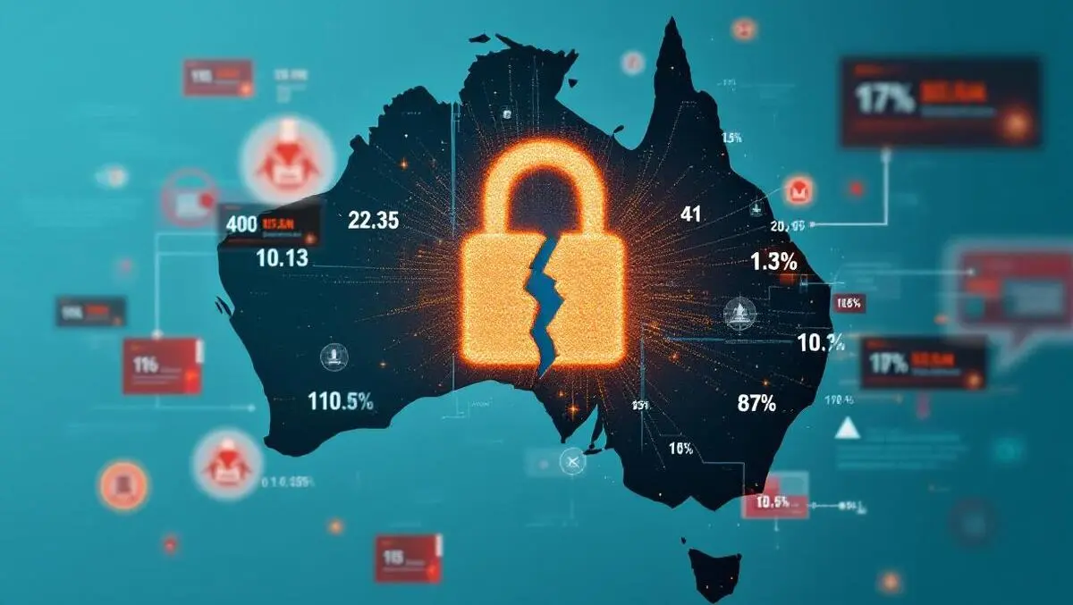 Digital illustration broken padlock over australia map cyber threats