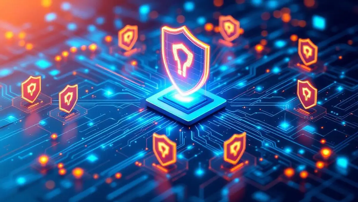 Computer network digital shields interconnected lines real time threat detection cybersecurity defense