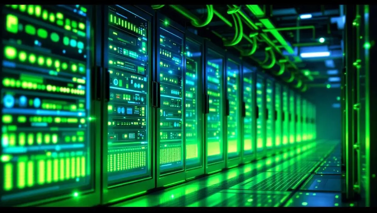 Modern data center green glowing servers efficient sustainable advanced neat cables