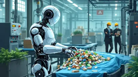 Humanoid robot sorting recyclable materials conveyor belt high tech chinese factory