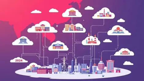 Cloud network connecting banks factories telecom government asia pacific