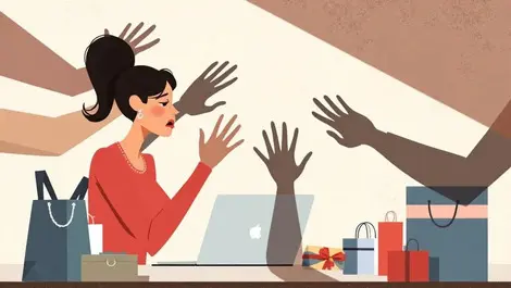 Australian shopper distressed computer shadowy hands reaching wallet fake luxury packages