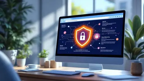 Realistic computer screen secure web browser shield lock icons home office