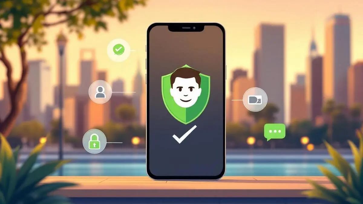 Australian city smartphone biometric security shield modern illustration