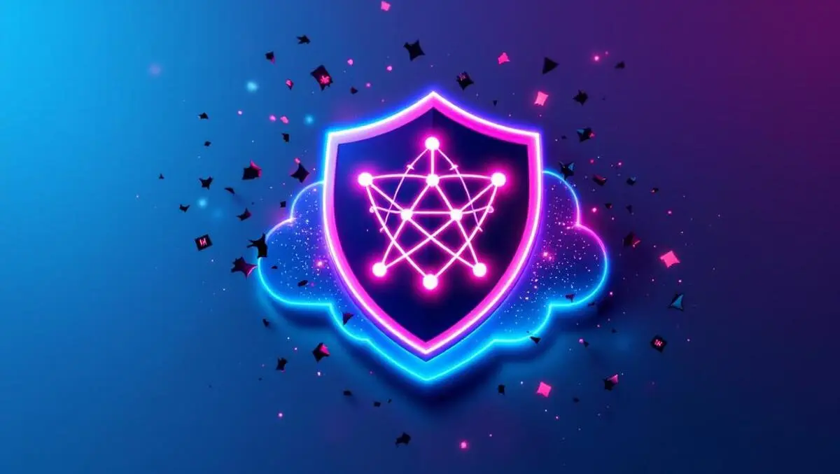 Shield emblem cloud server network icons blocking malware symbols