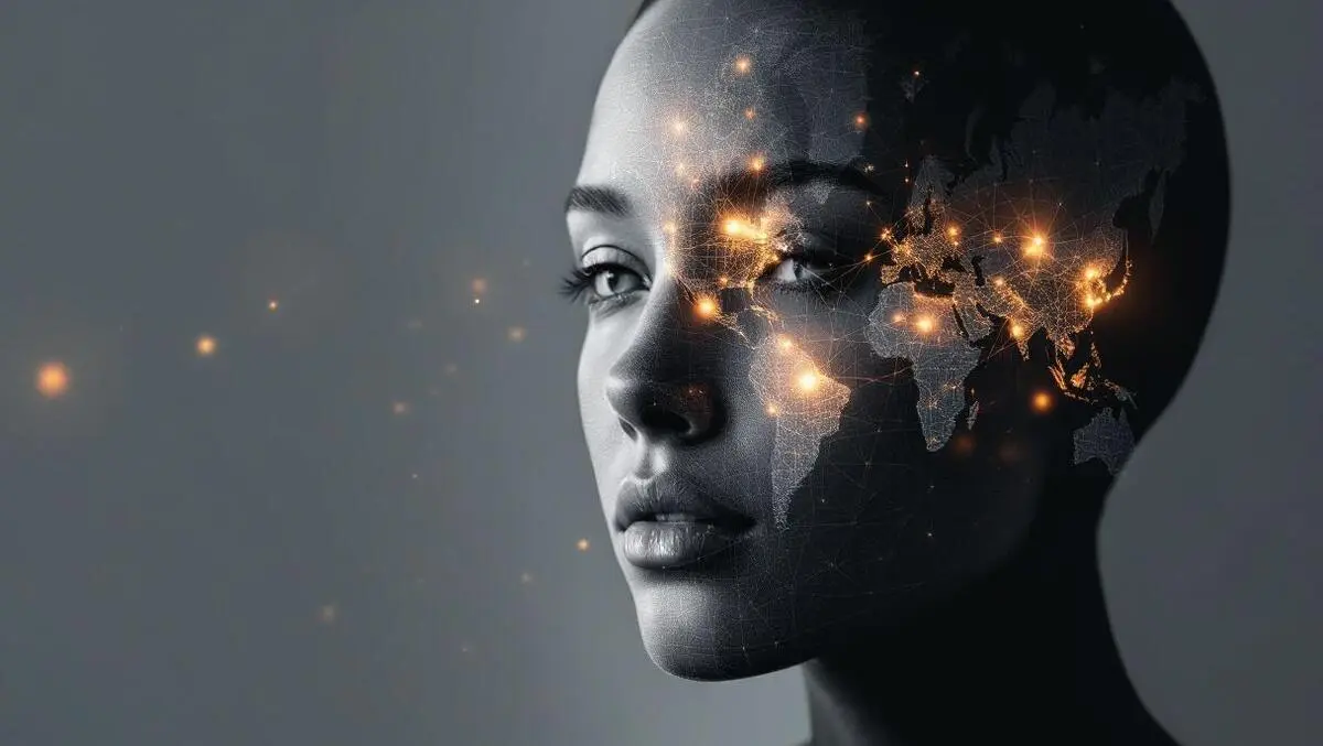 Global facial recognition world map biometric patterns surveillance