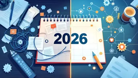 2026 calendar desk contrast chaos vs ai automation productivity