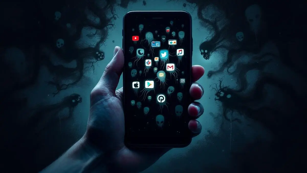 Moody android phone zombie apps leech icons fraud drain tech art