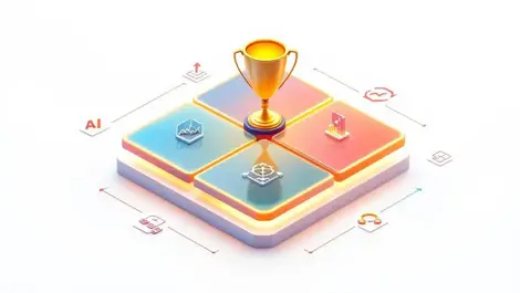 Isometric glass quadrant chart with ai analytics automation trophy