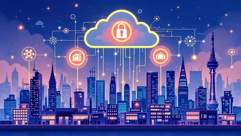 European city skyline smes connected to secure cloud data flow