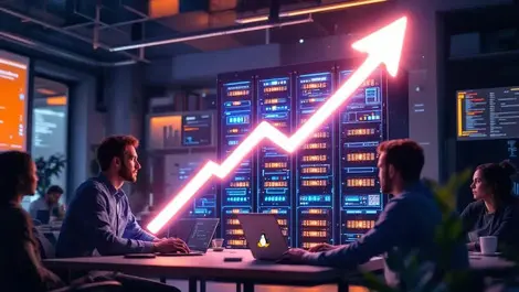 Modern it office engineers glowing server arrow oss roi penguin