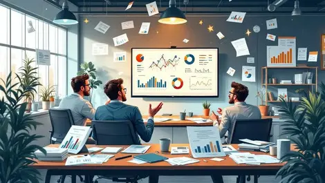 Stressed american sales team messy charts volatile graphs ai chaos