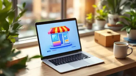 Australian ecommerce laptop designing colorful storefront scene