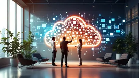 Australian team collaborating around glowing cloud ai data platforms